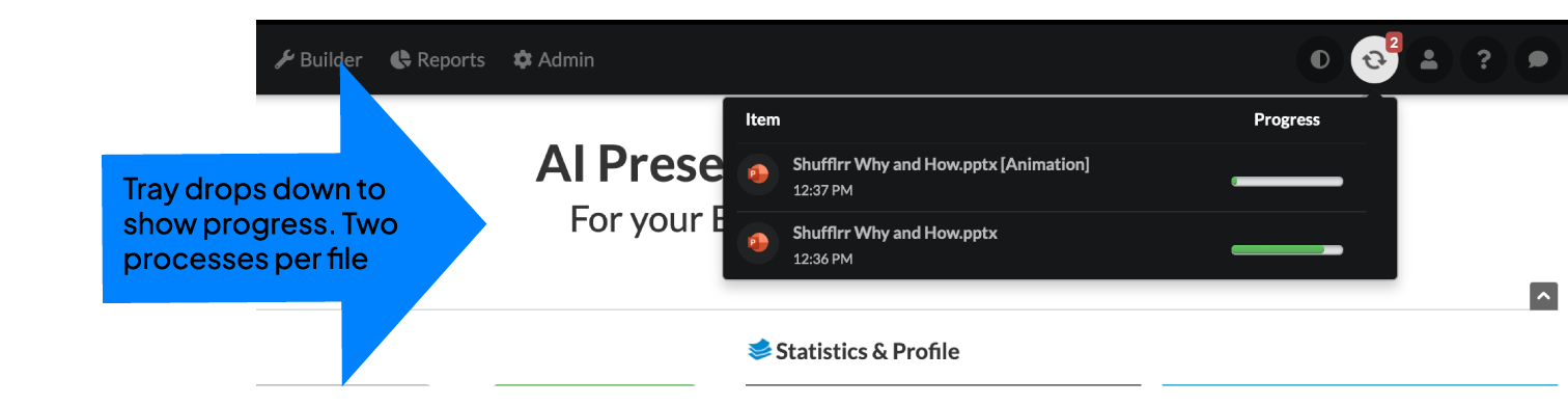 Uploading queue tray