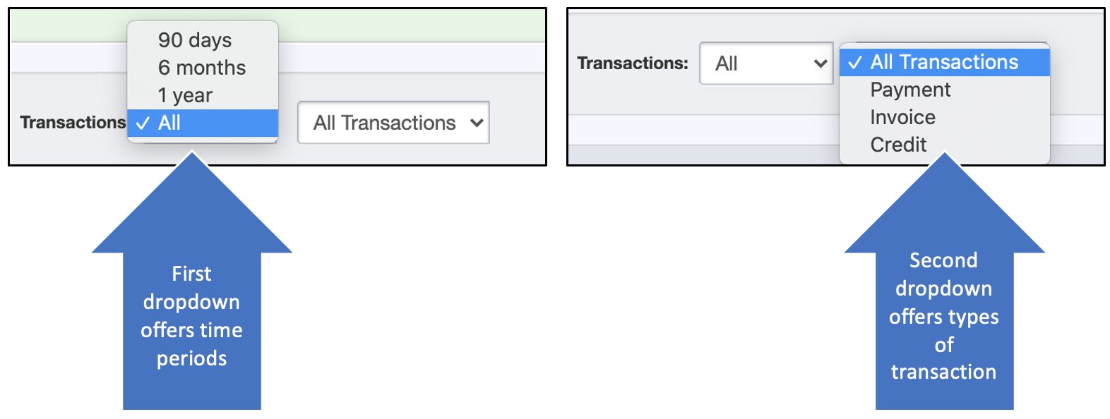 Using the dropdowns to select what is shown in the grid
