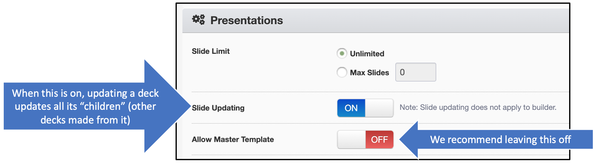 Presentations settings